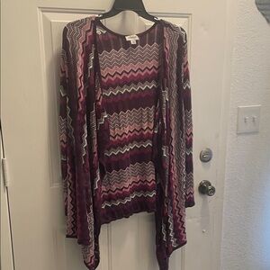 Avenue Open-Front Chevron Cardigan in Pink & Purple